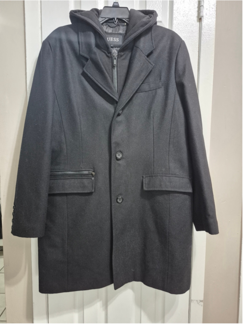 Men's Guess Pea Coat Jacket Black wool blend Size XL